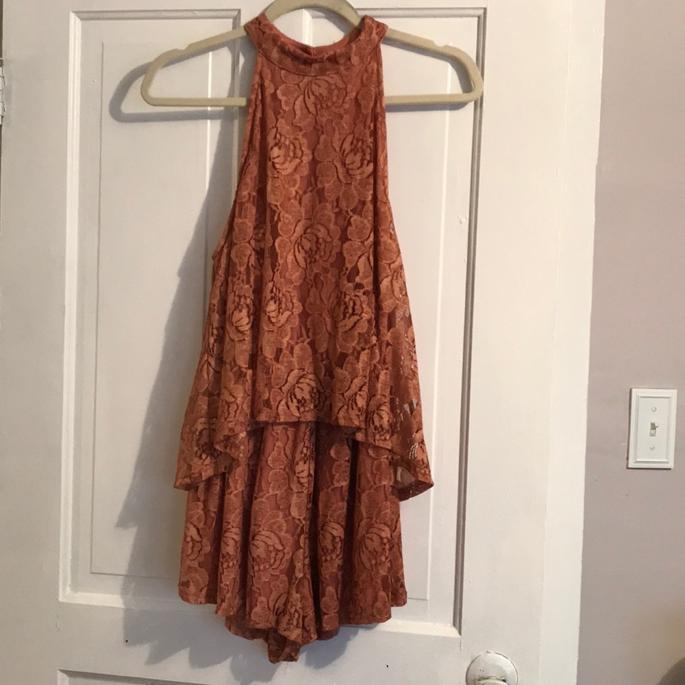 Burnt orange floral romper!!